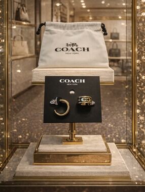 Coach Gold Tone Signature Earrings & Dustbag